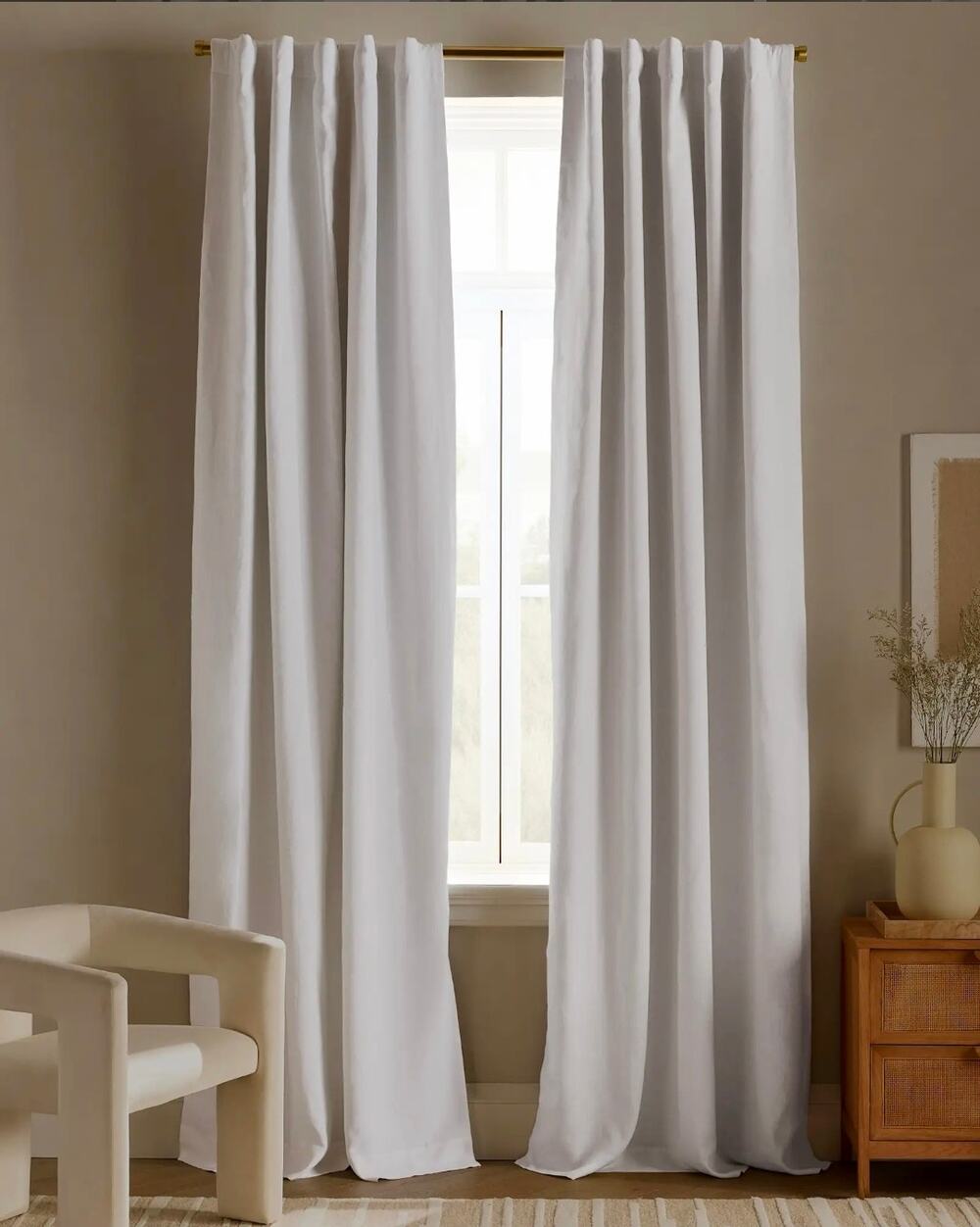 New Quince European Linen True Blackout Curtain 96x96 1 Single Panel White $154